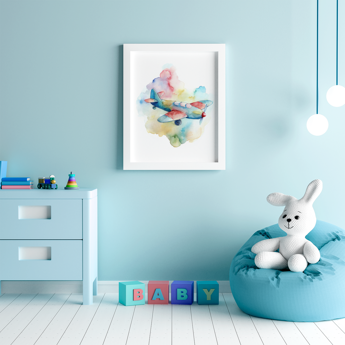 Dreamy Watercolor Airplane – Framed Nursery Wall Art