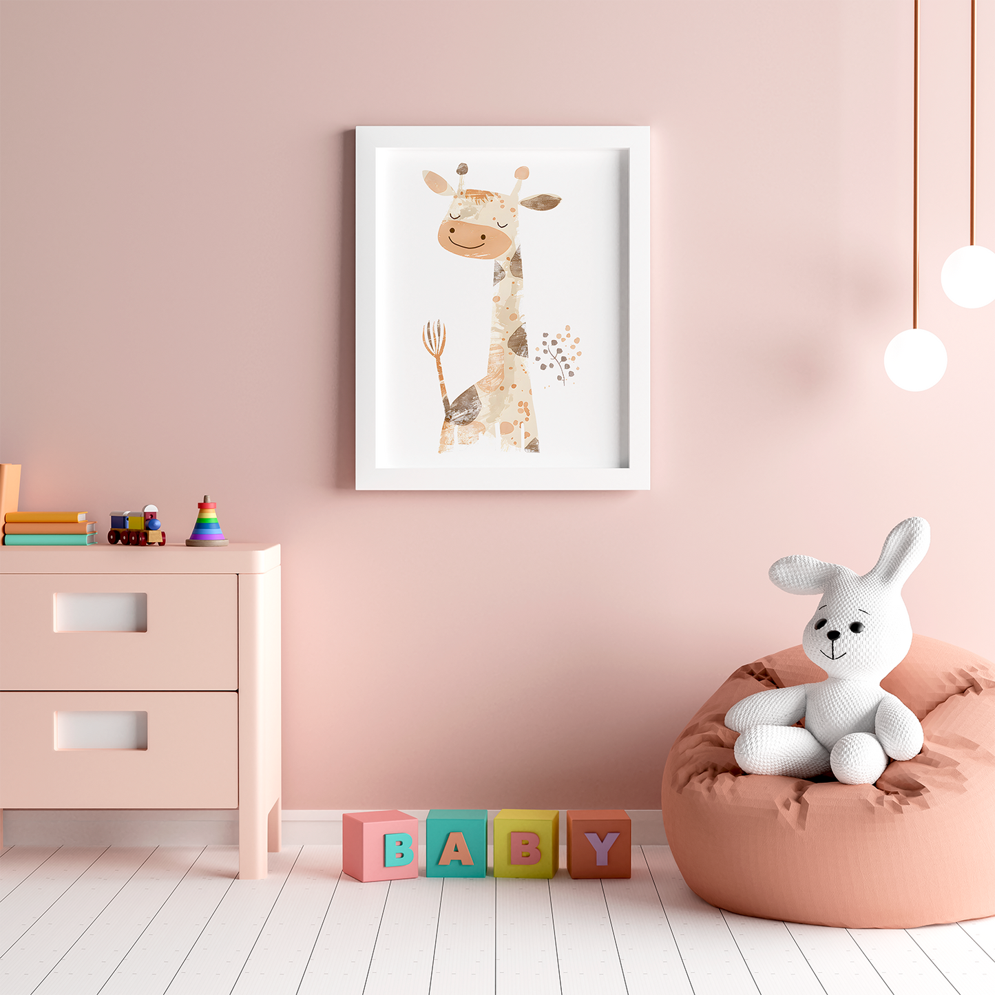 Playful Baby Giraffe – Framed Nursery Wall Art