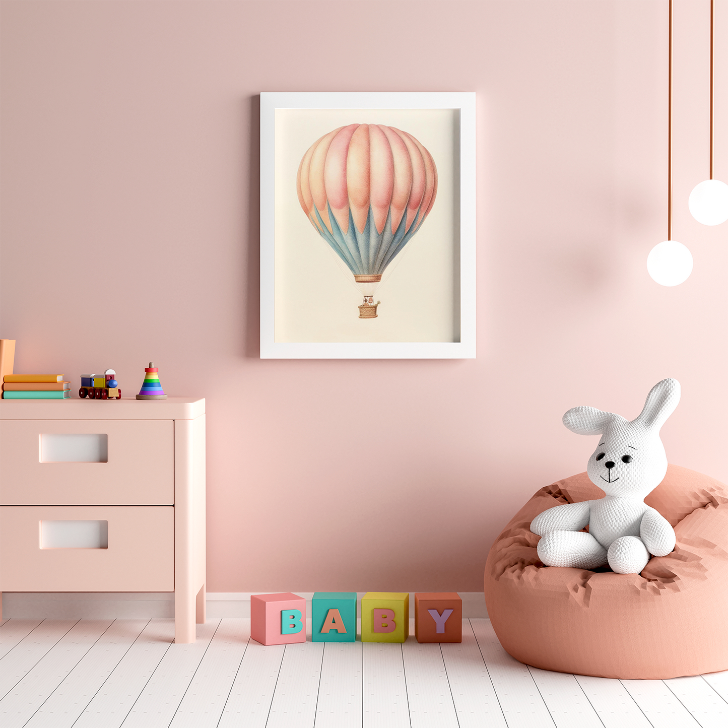 Vintage Hot Air Balloon – Framed Nursery Wall Art