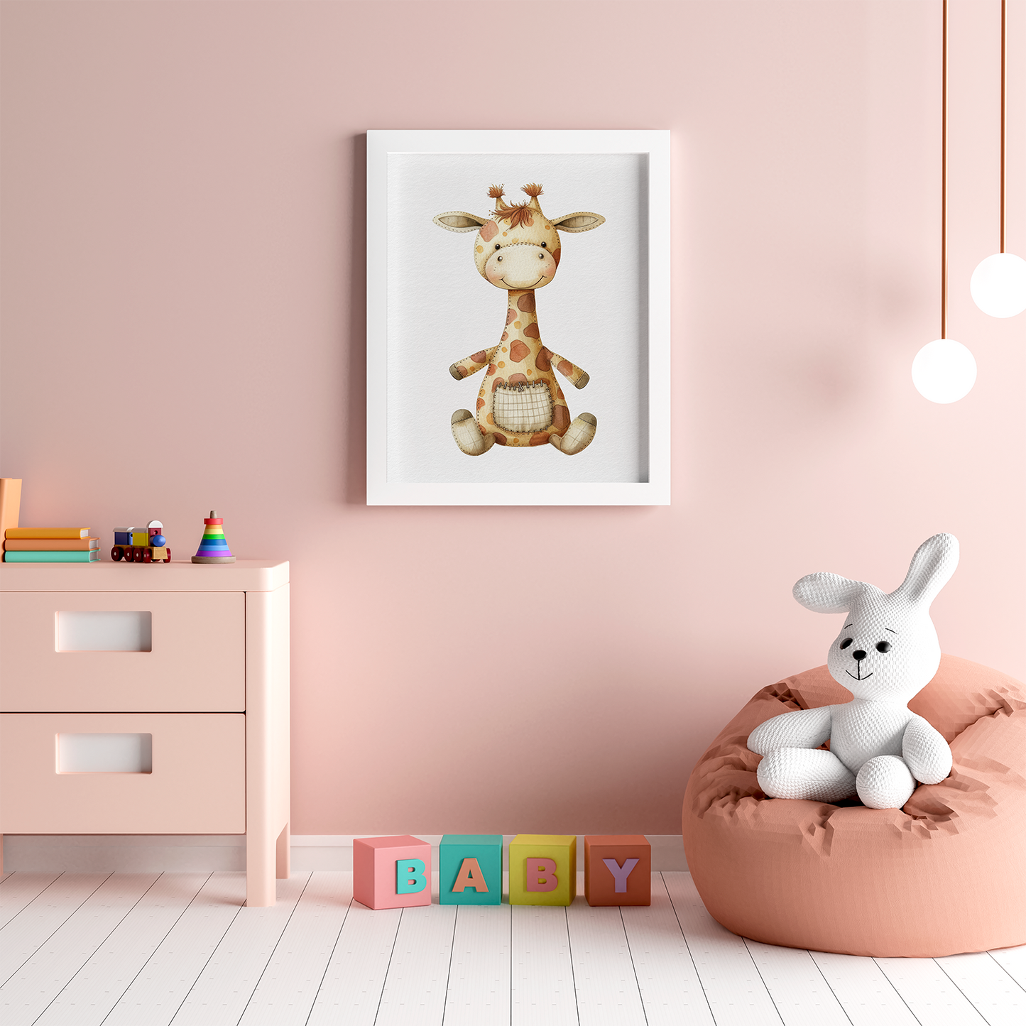 Teddy Giraffe – Framed Nursery Wall Art