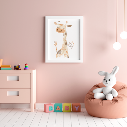 Playful Baby Giraffe – Framed Nursery Wall Art