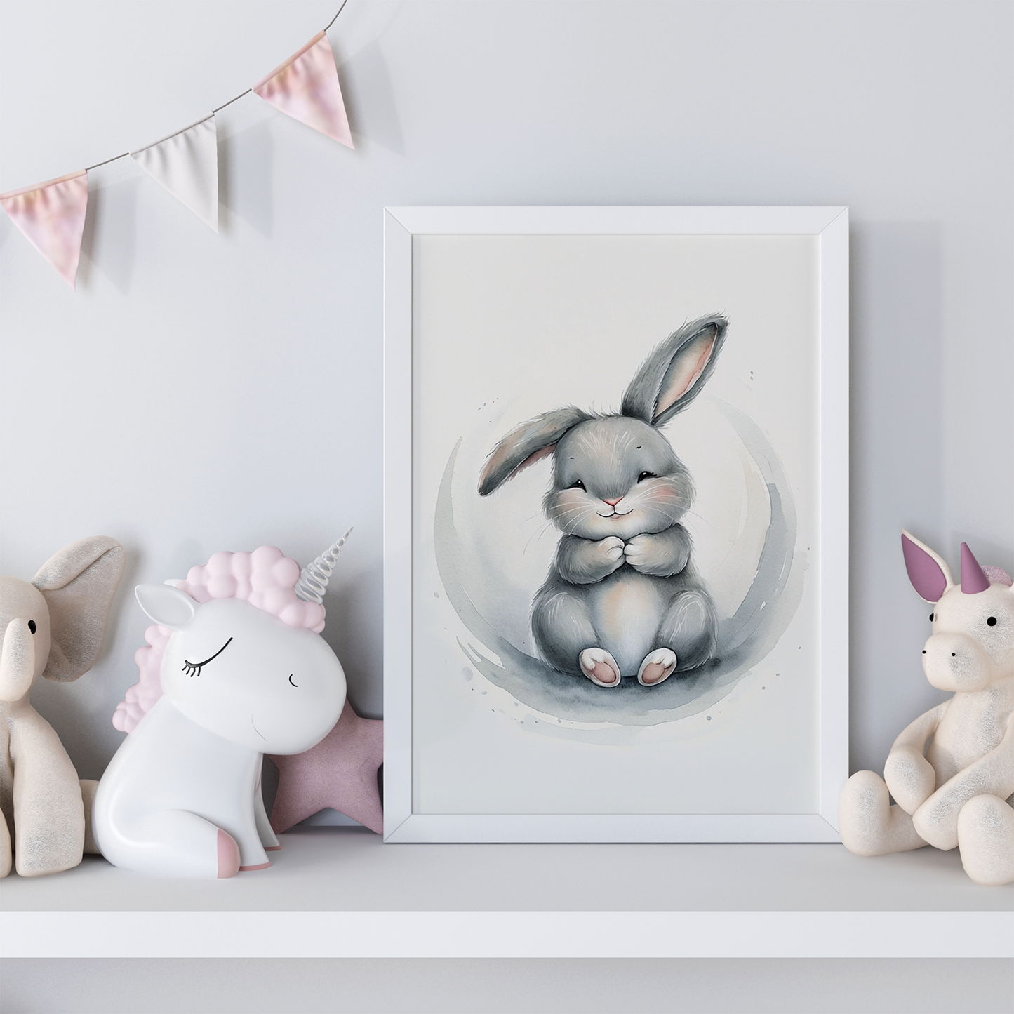 Sweet Grey Bunny – Framed Nursery Wall Art