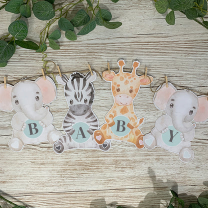 Personalised Mixed Safari Bunting (Giraffe, Zebra & Elephants)