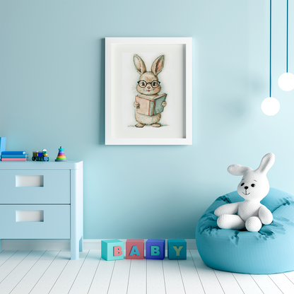 Adorable Bunny Reading – Framed Nursery Wall Art