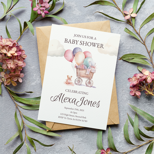 Baby Shower Invite - Teddy Bear Cart