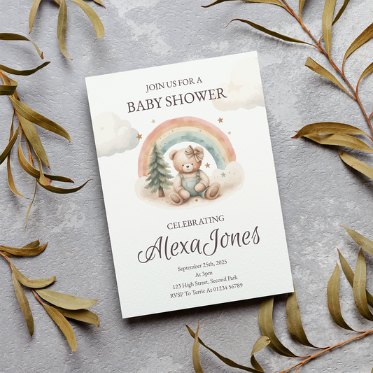 Baby Shower Invite - Teddy Bear Rainbow